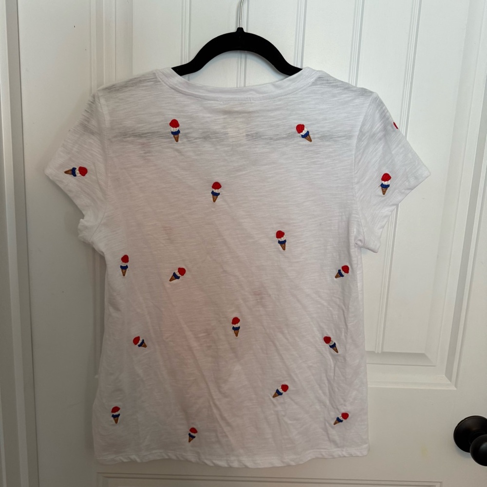 Cynthia Rowley White V-Neck Tee with Red & Blue Ice Cream Embroidery - Picture 5 of 6